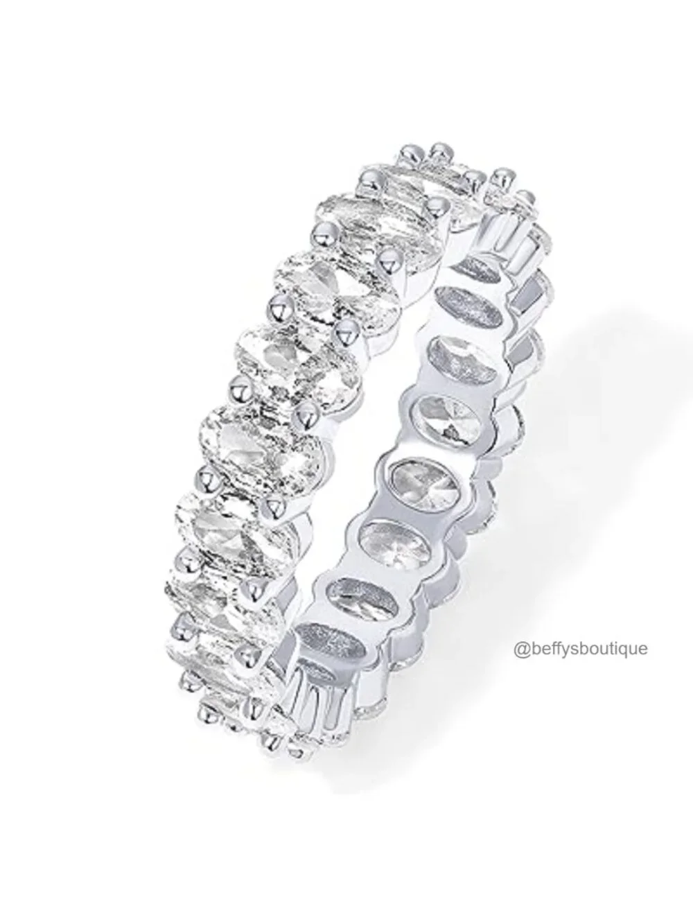 14K Gold Plated Eternity Ring for Women - Stackable CZ Wedding Band Oval Cubic
